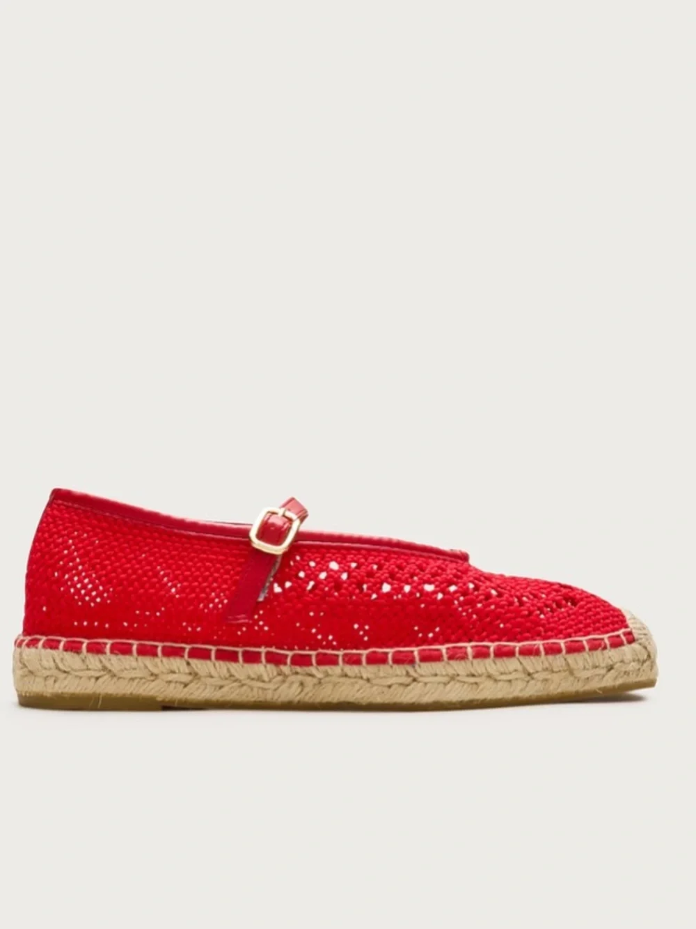 J crew Made-in-Spain Sophie Mary Jane espadrilles with crochet passion rouge